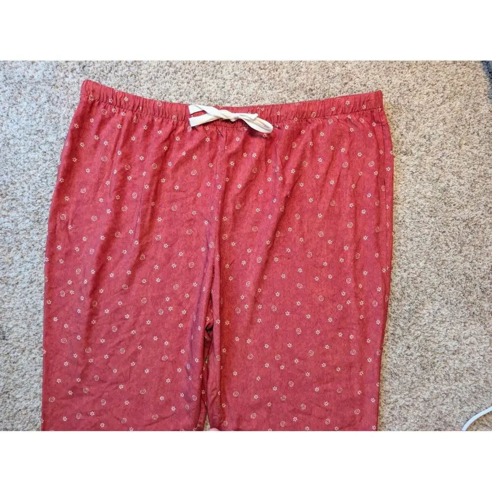 Coldwater Creek PJ Pants 3X Pink Floral Wide Leg Ankle Rayon Drawstring